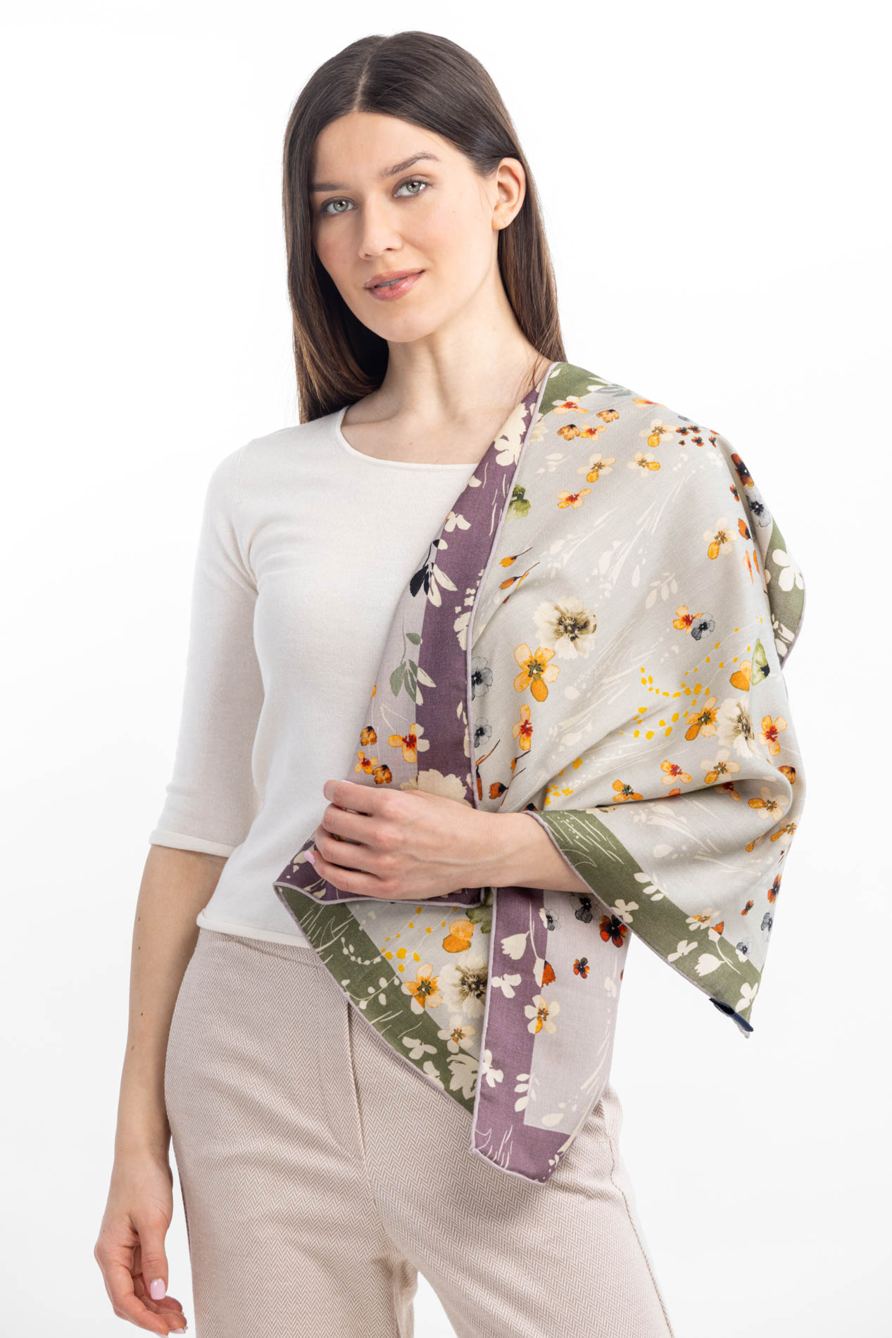 Платок из шерсти и шелка двусторонний   290880