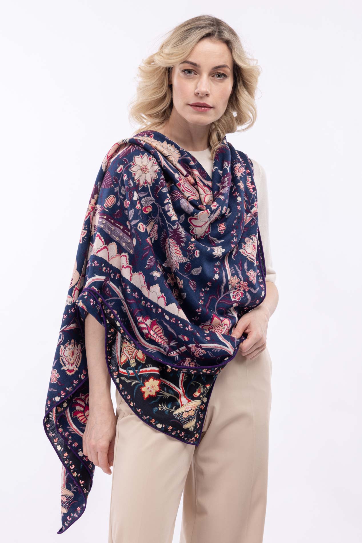 Большой платок из шелка и шерсти двусторонний   283506