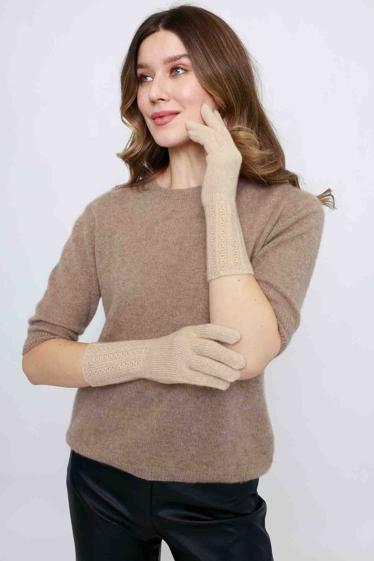 Женские кашемировые перчатки с ажурными манжетами   249748