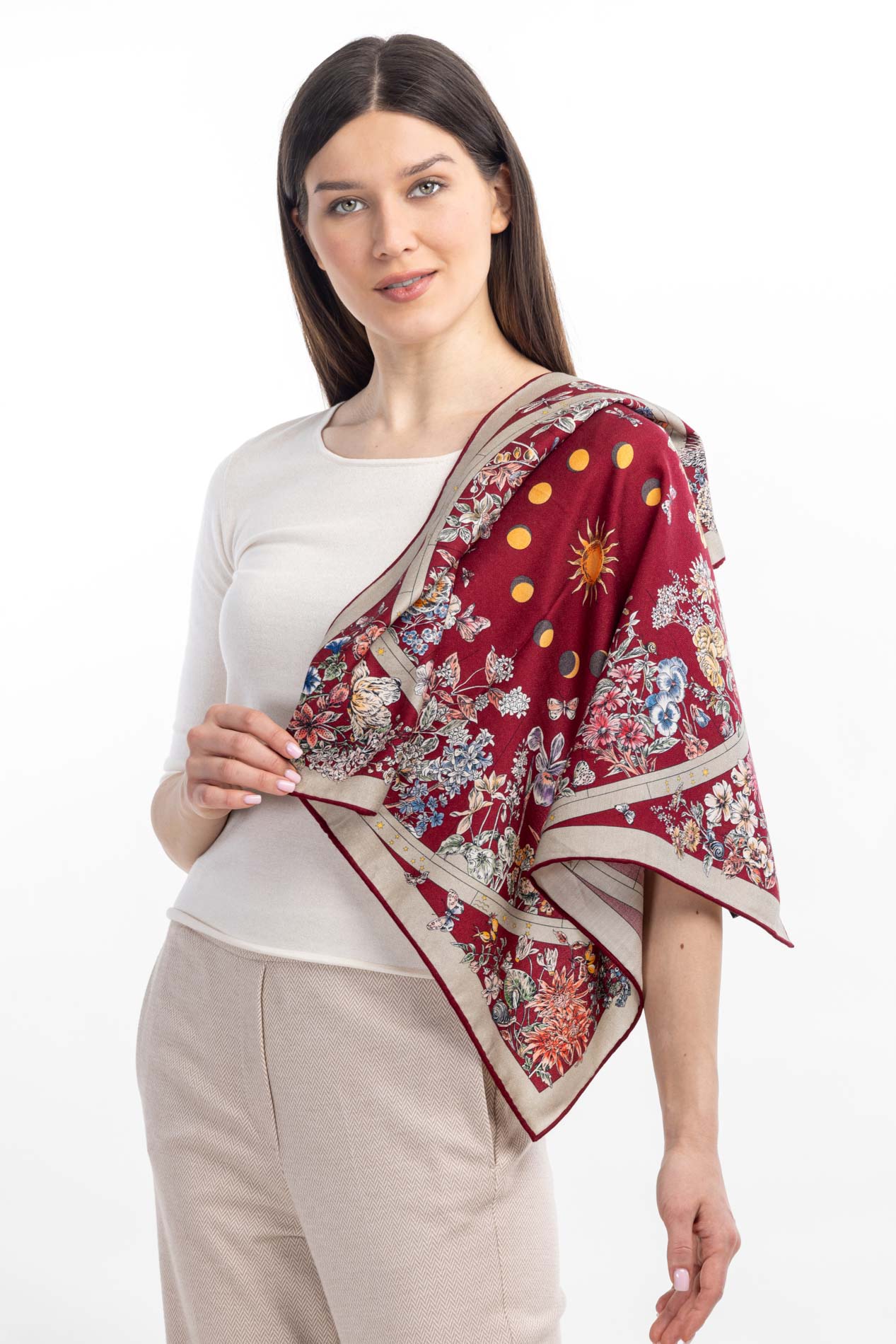 Платок из шерсти и шелка в бордовом цвете   290891