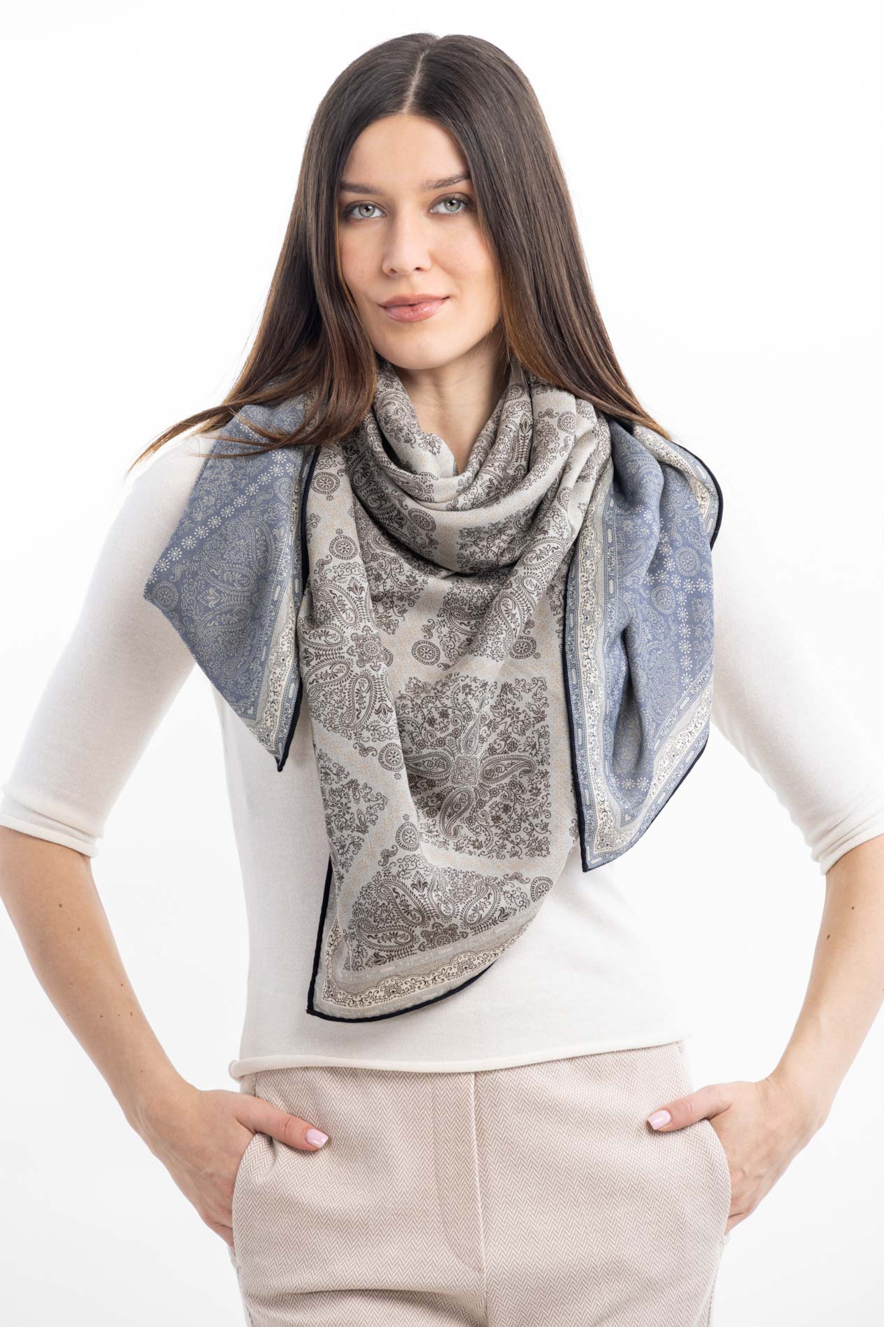 Большой двусторонний платок из шерсти и шелка   290845