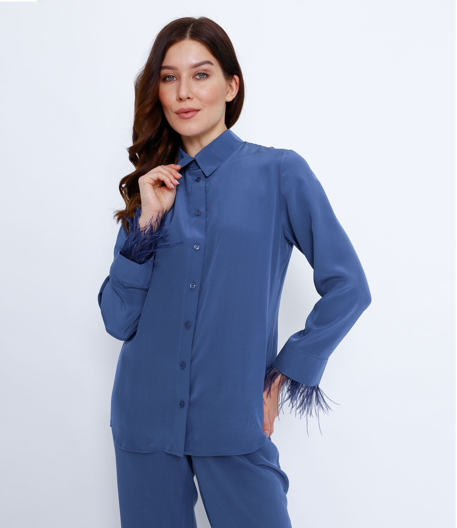 Женская блузка из шелкового крепа с перьями Сабрина   273906