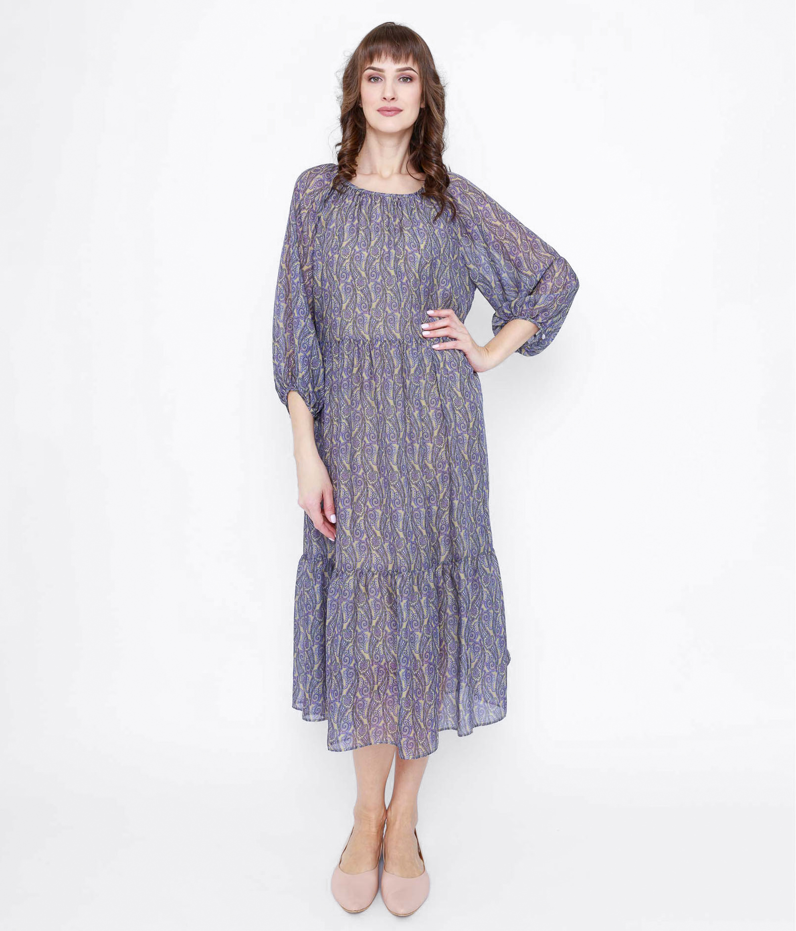 Женское платье из шелка Лето Винтажный пэйсли   238667