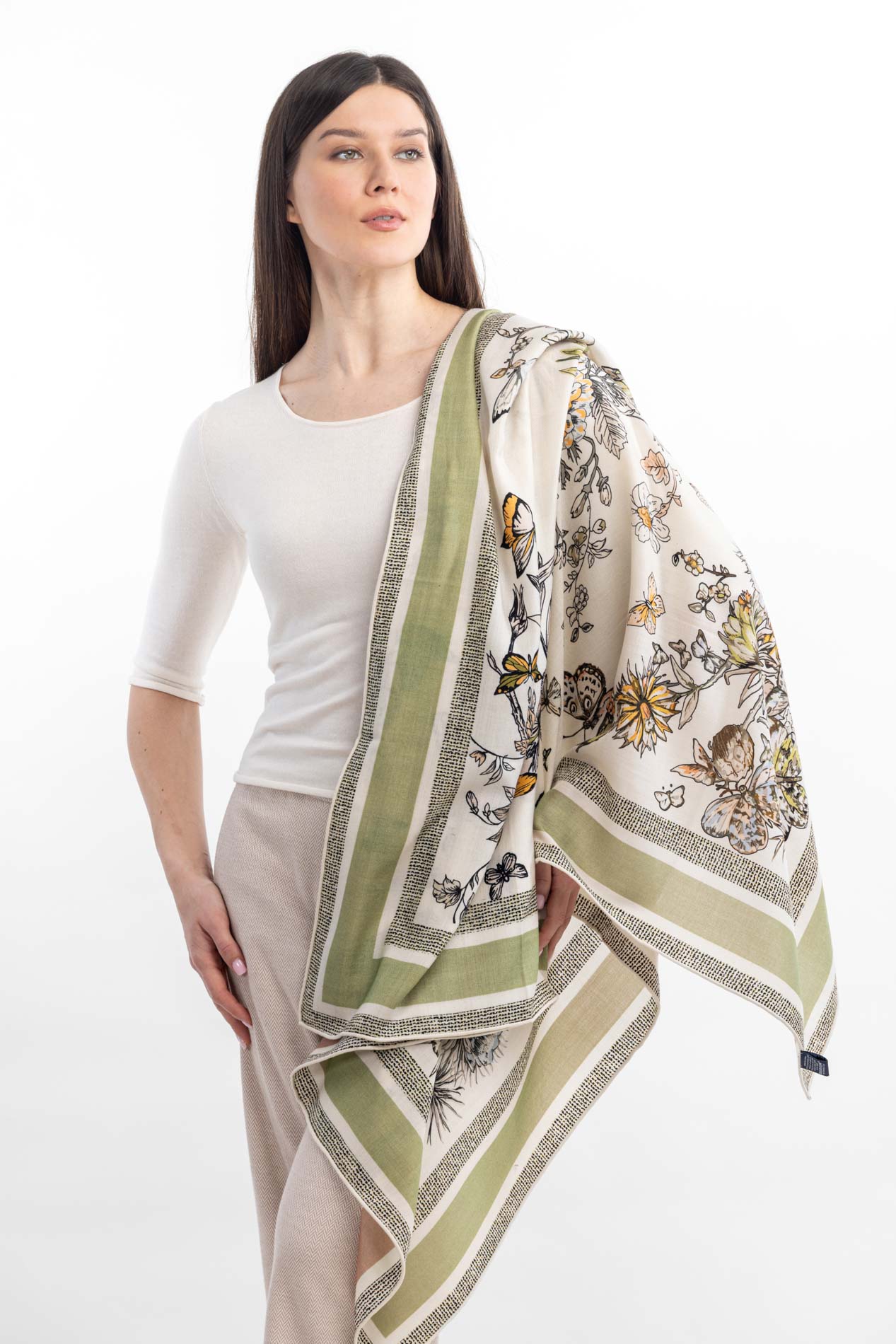 Двусторонний платок из шелка и шерсти   290838