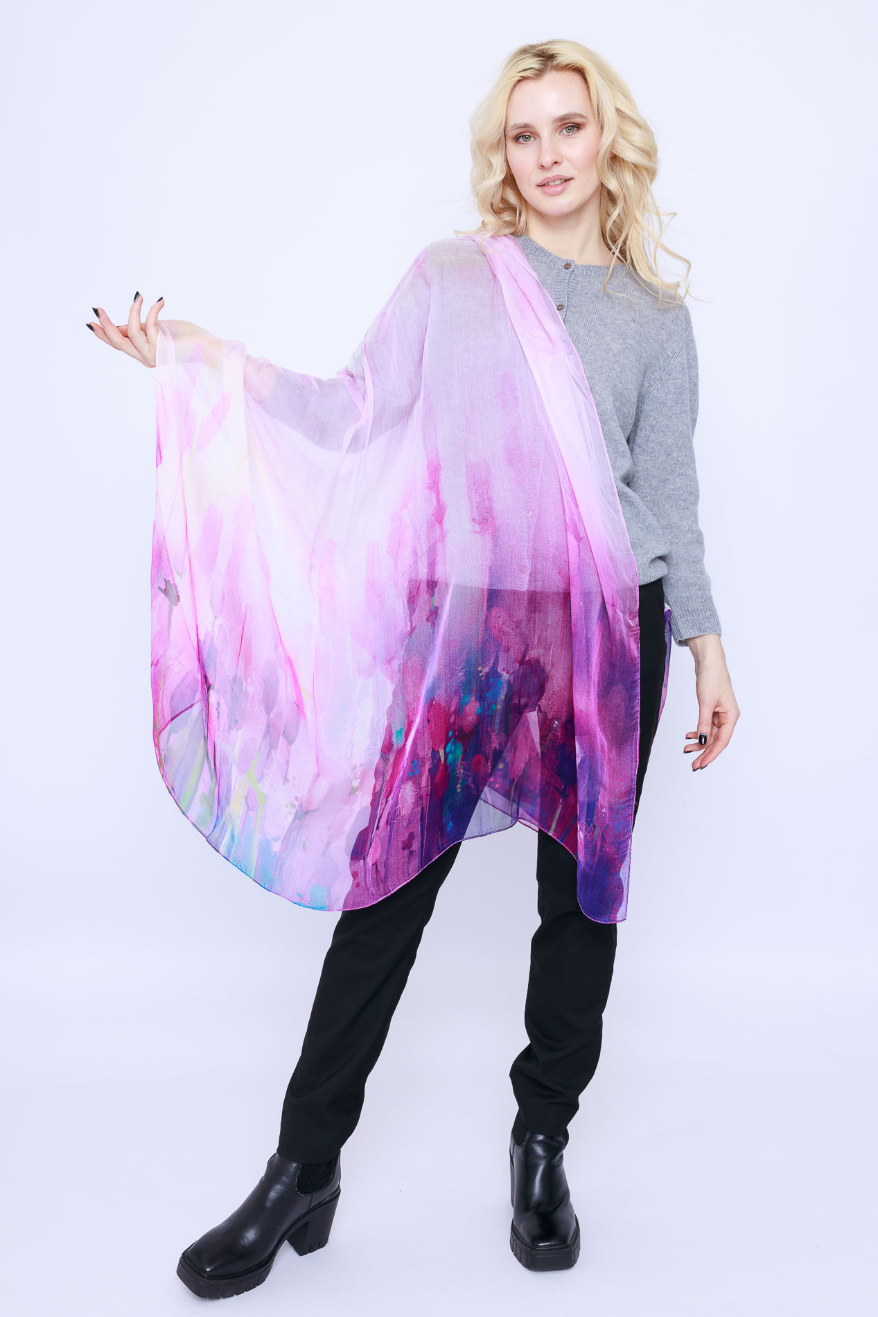 Палантин из натурального шелка в фиолетовых тонах   234282