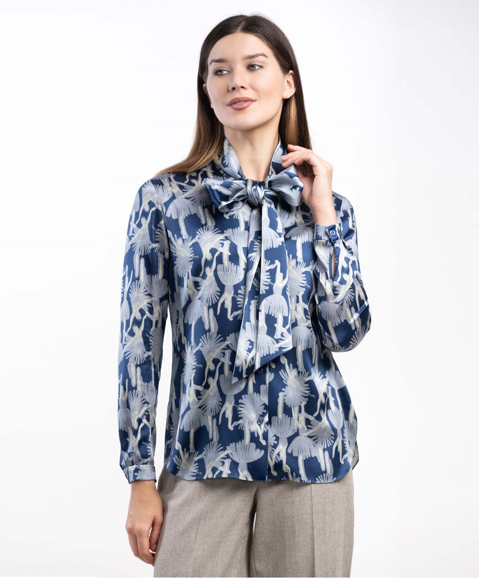 Блузка из натурального шелка с авторским принтом Фуэте   289743