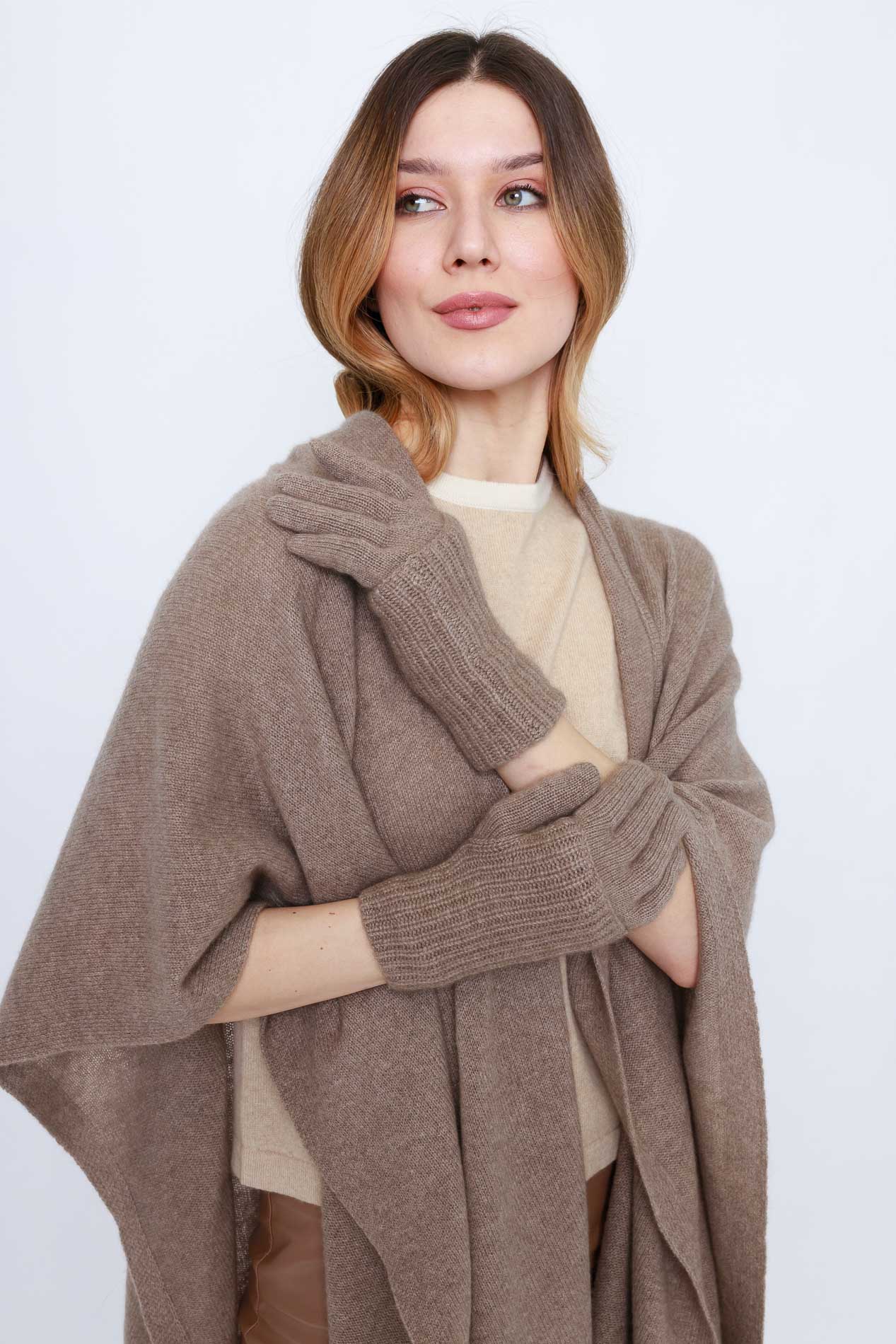 Женские перчатки из кашемира со съемными митенками   181584