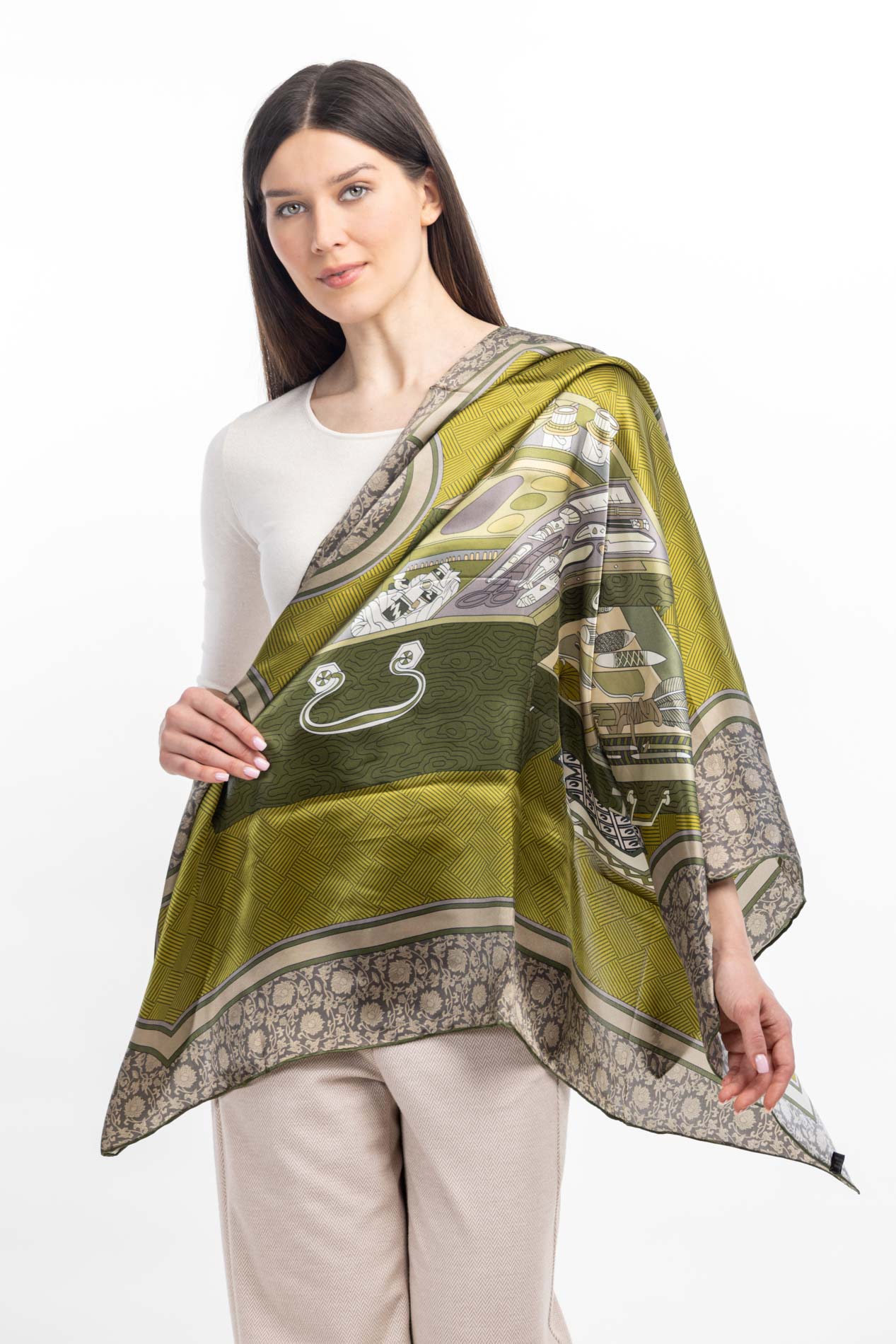 Шелковый платок в зеленых оттенках   290738