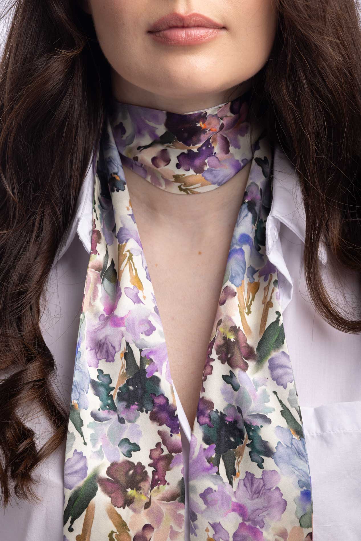 Шелковый шарф-галстук с цветочным принтом Ирисы   292169
