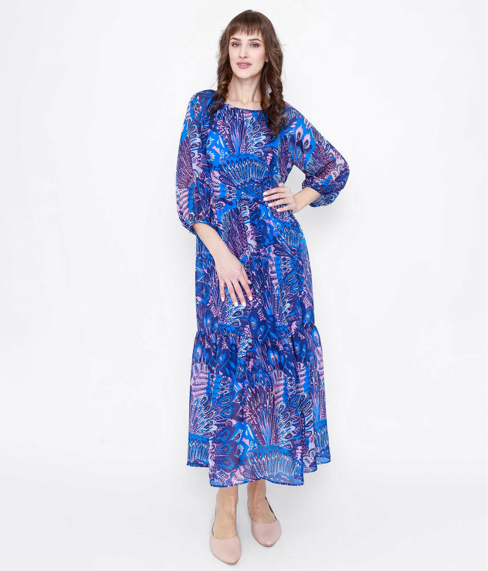 Женское платье из шелка Розовый павлин   237789