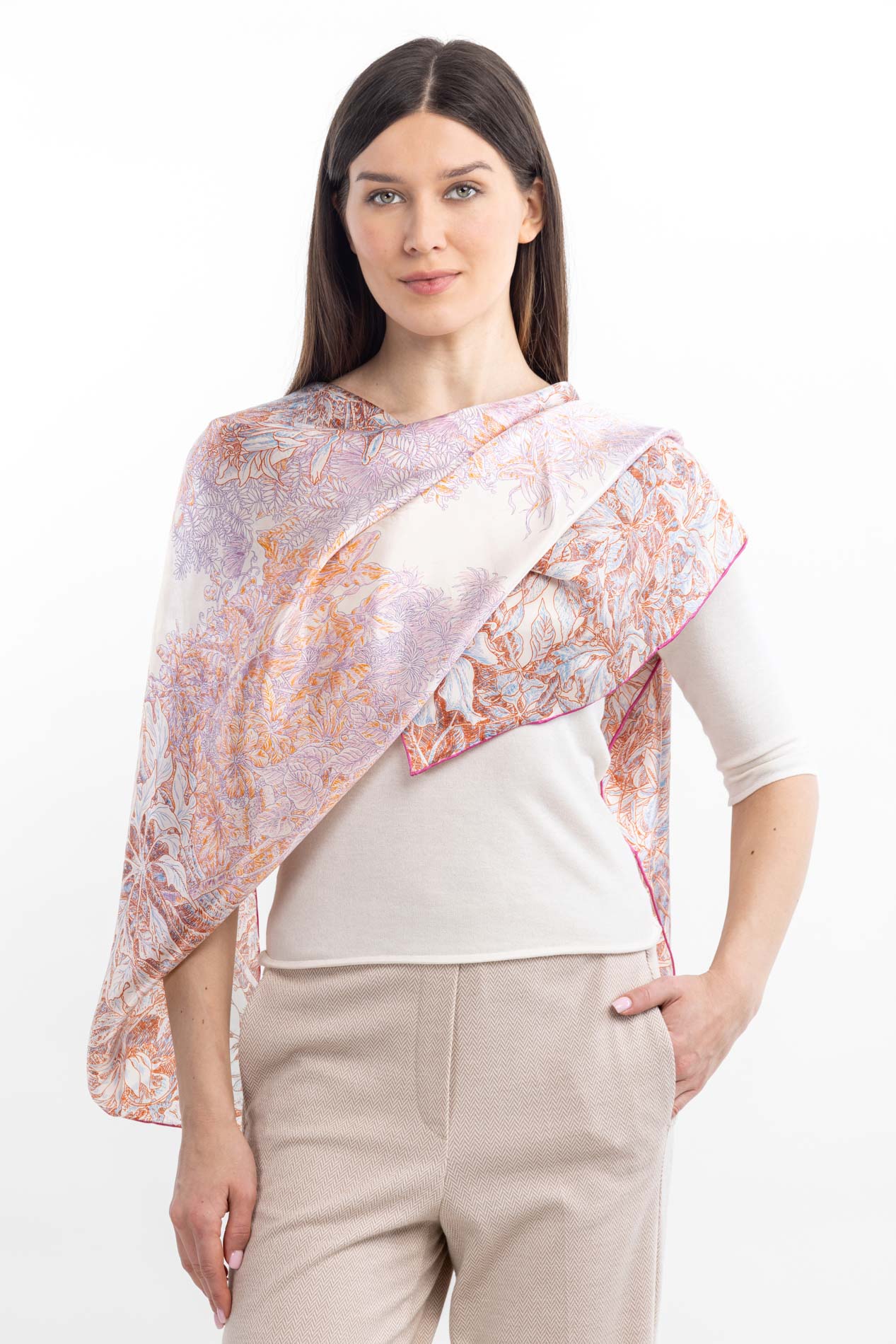 Большой шелковый платок в розовых оттенках   290737