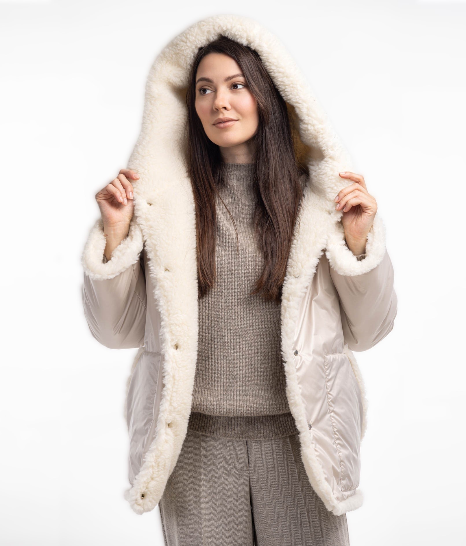 Двусторонняя женская куртка с шерстяным мехом Иден   290324