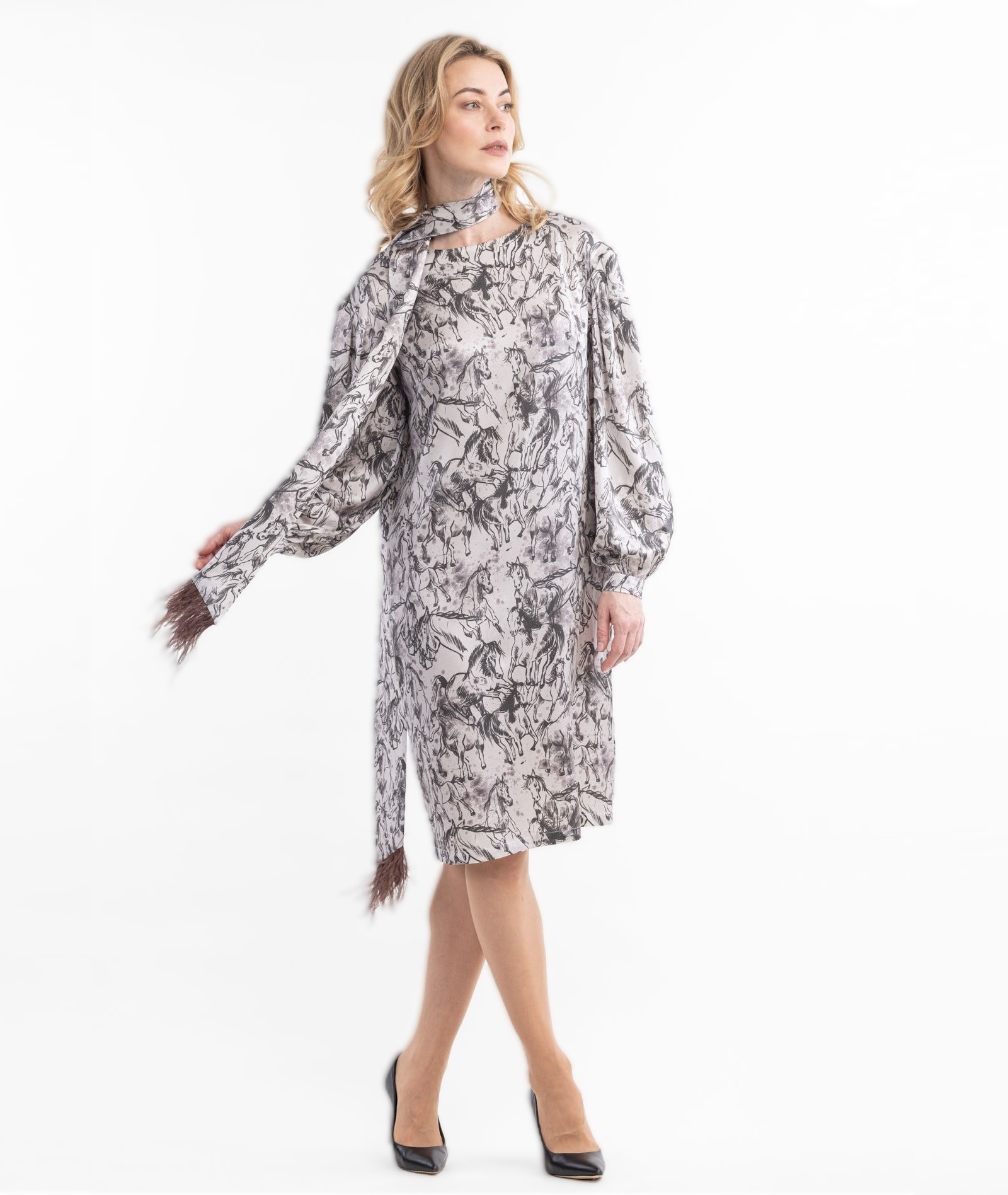 Шелковое платье с авторским принтом Амазонка   290378