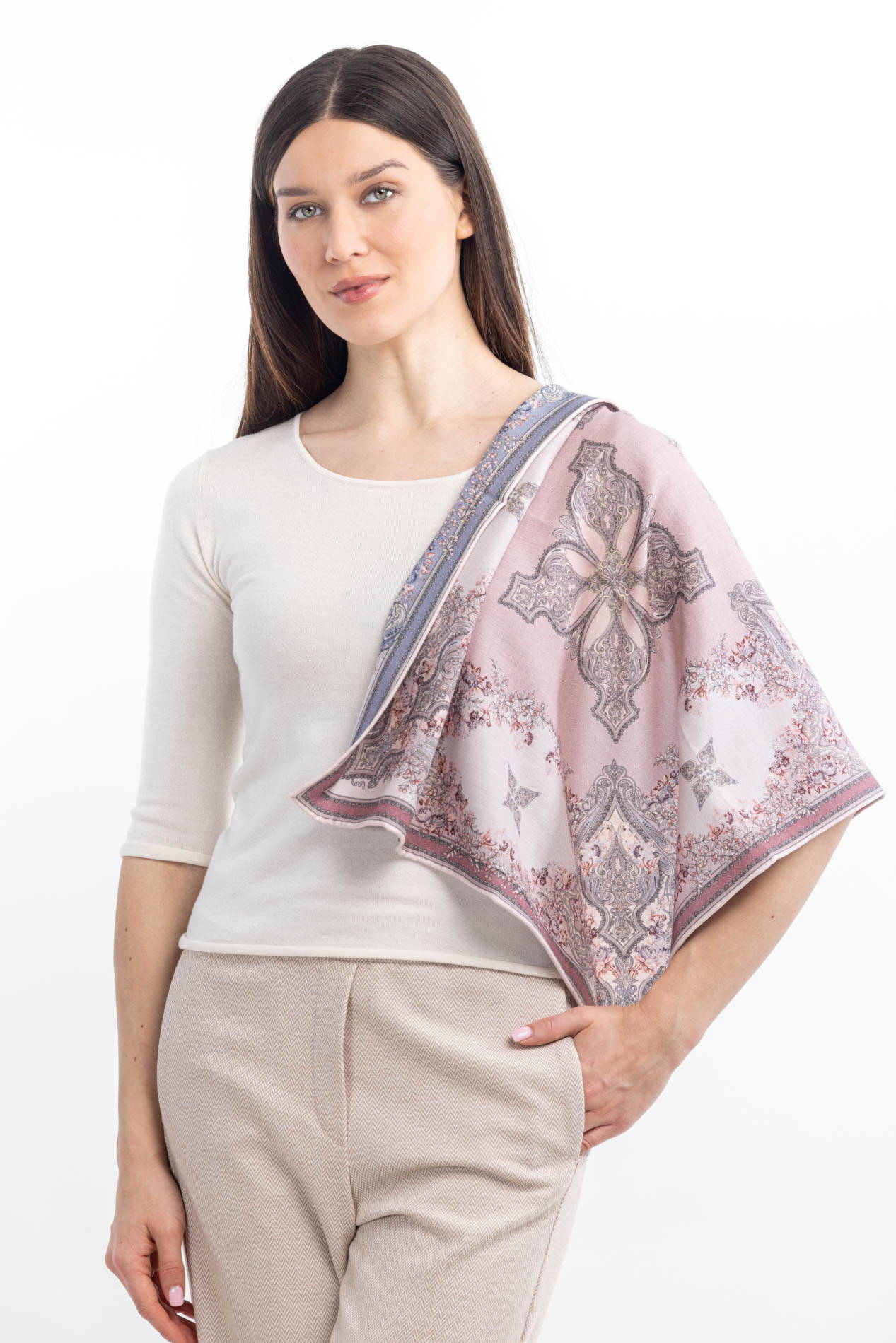 Платок из шерсти и шелка двусторонний   290866