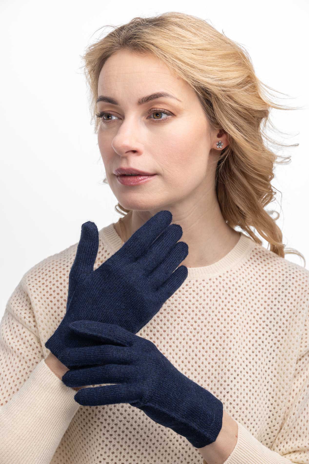 Женские короткие перчатки гладкой вязки из пуха яка   184236