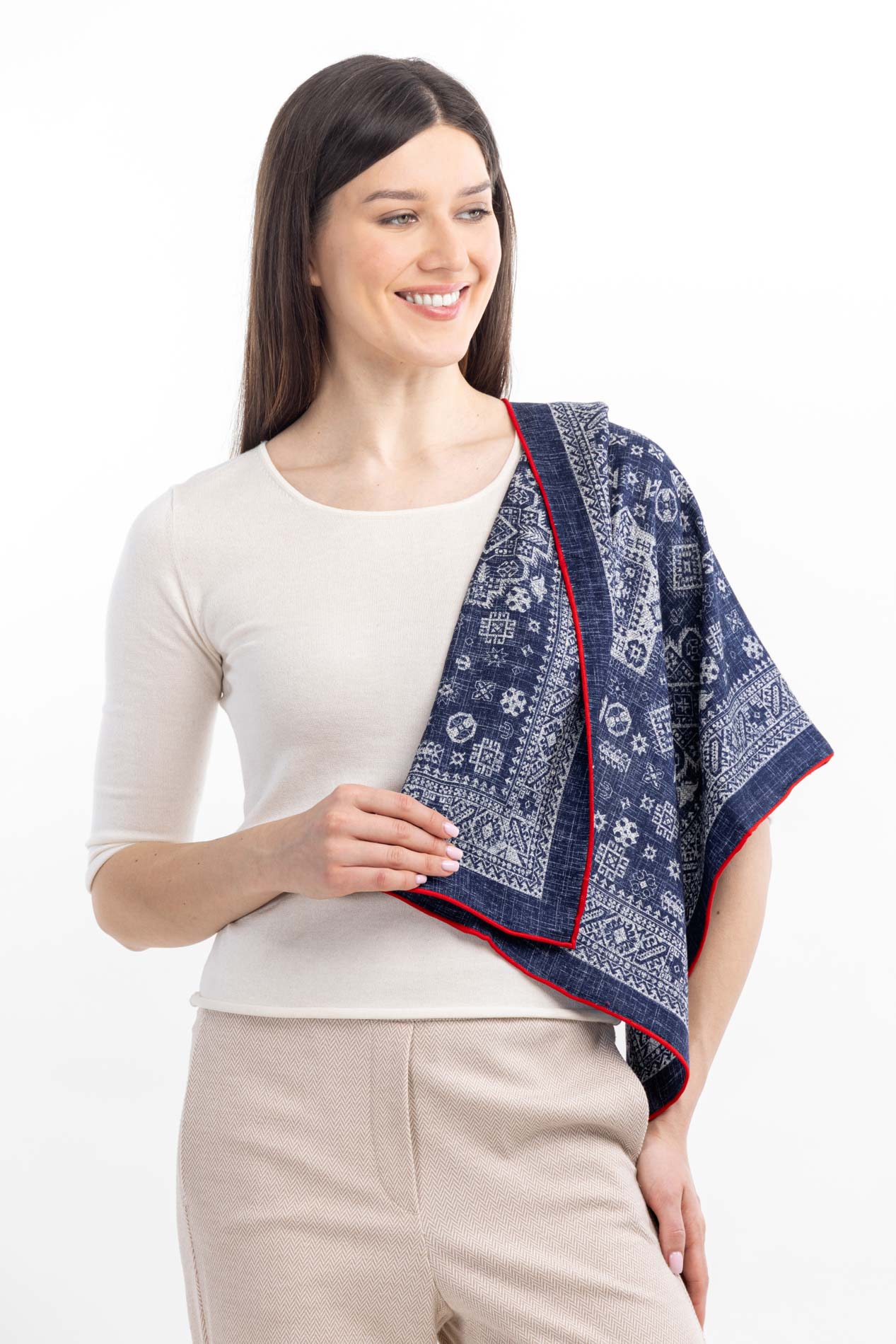 Синий платок из шерсти и шелка   290894