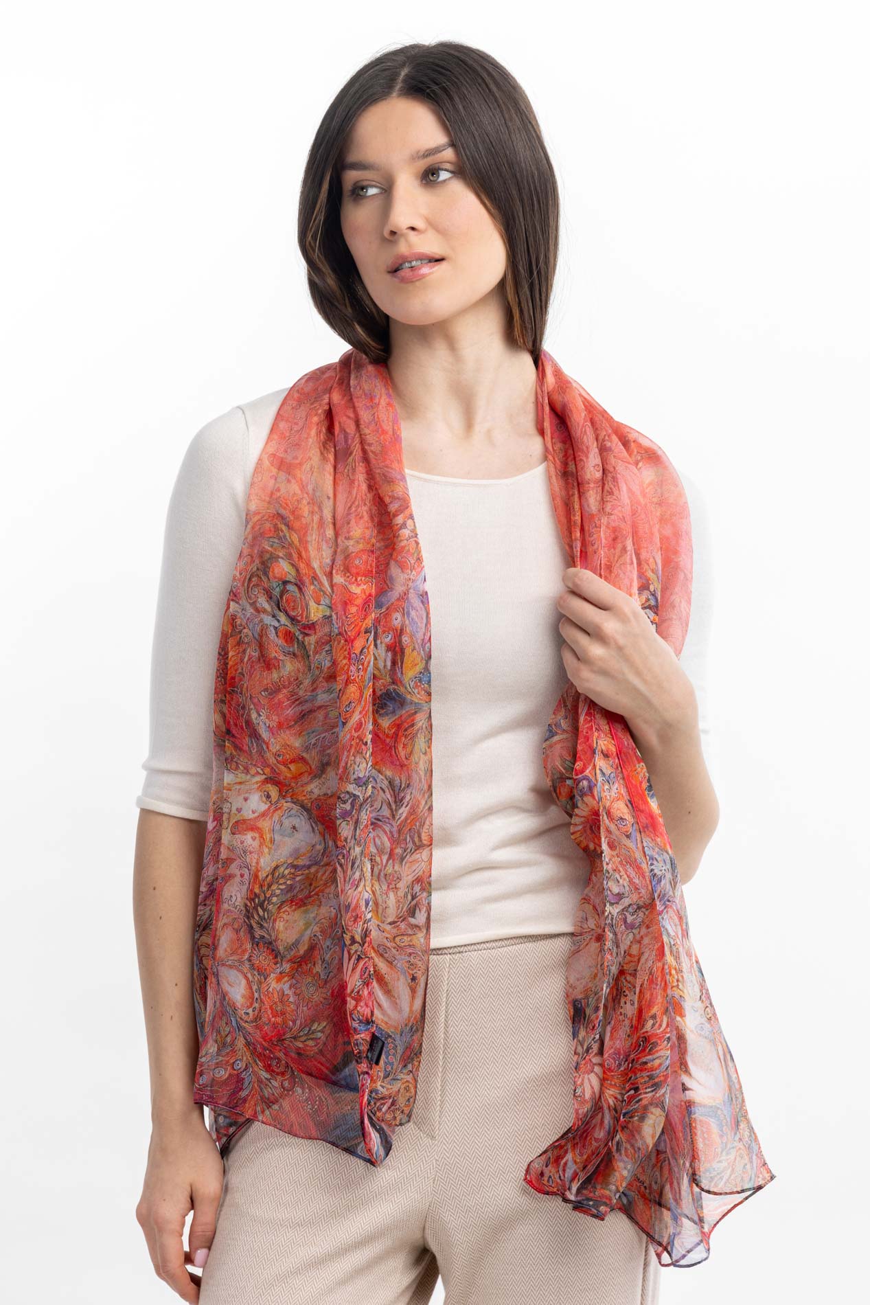 Красный шелковый палантин   290847