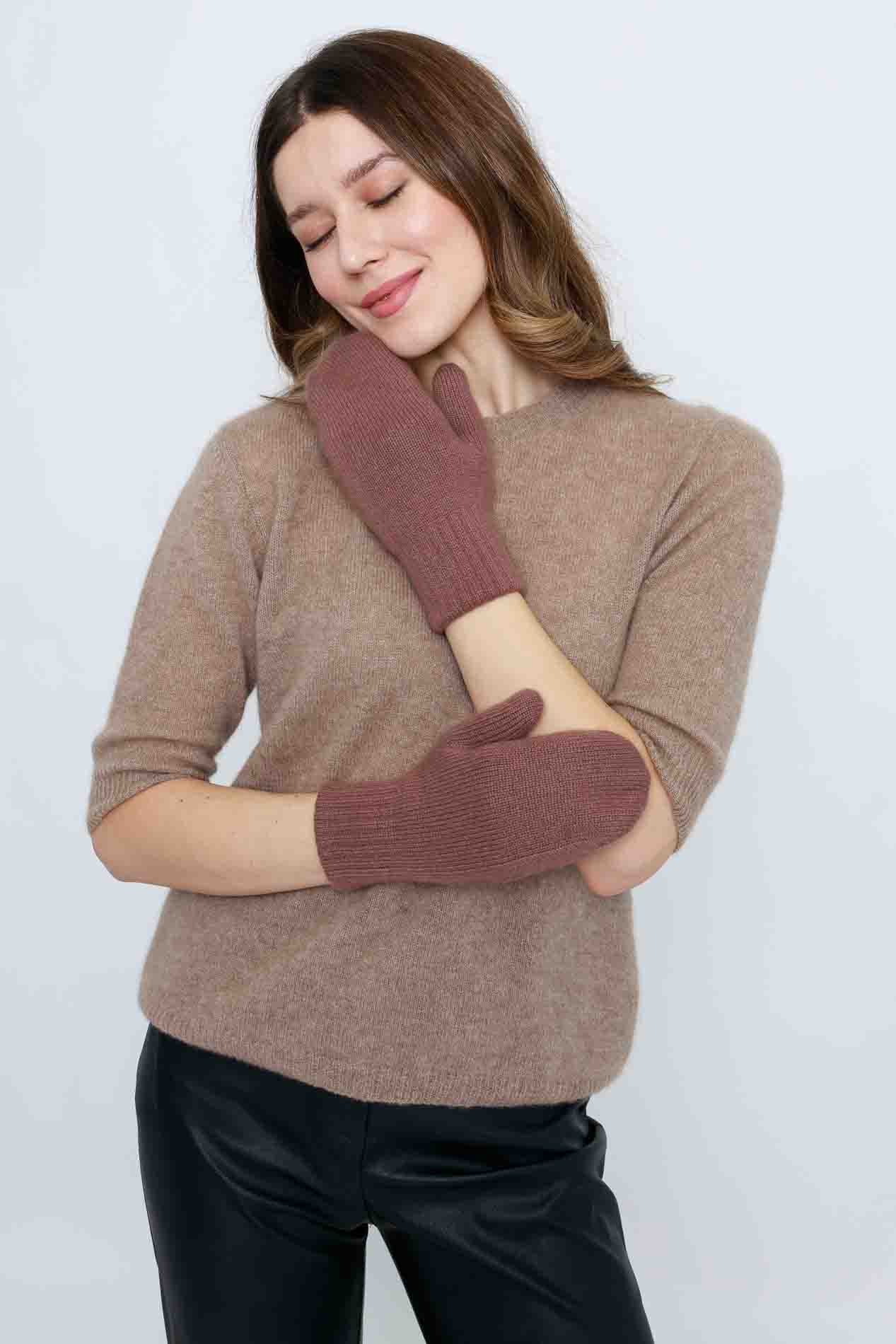 Теплые двойные женские варежки из кашемира   181568