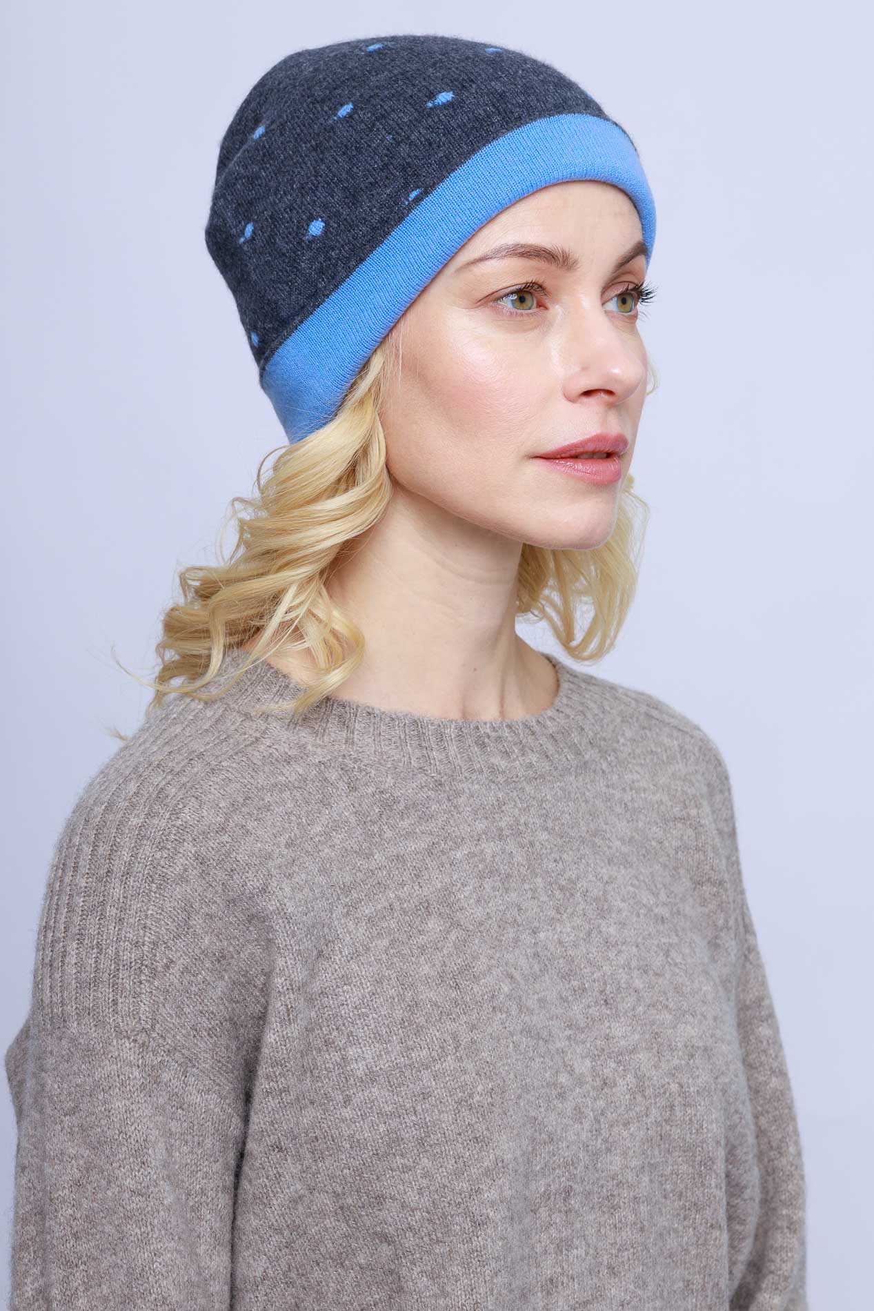 Женская шапка из кашемира двойная с орнаментом   107382