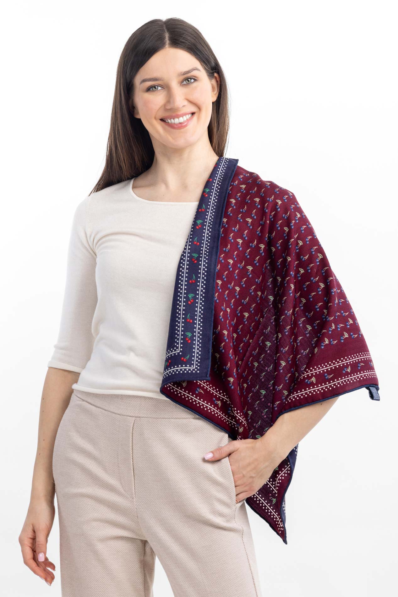 Двусторонний платок из шелка и шерсти    290878