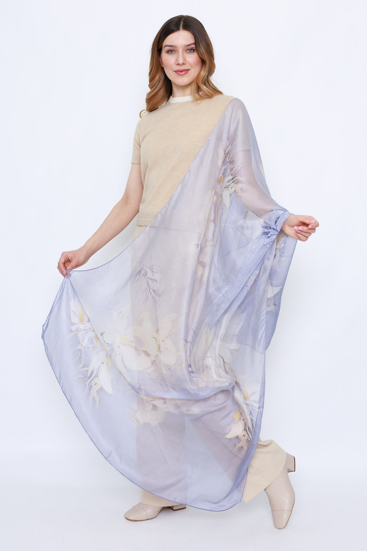 Женский тонкий палантин из шелка   255715