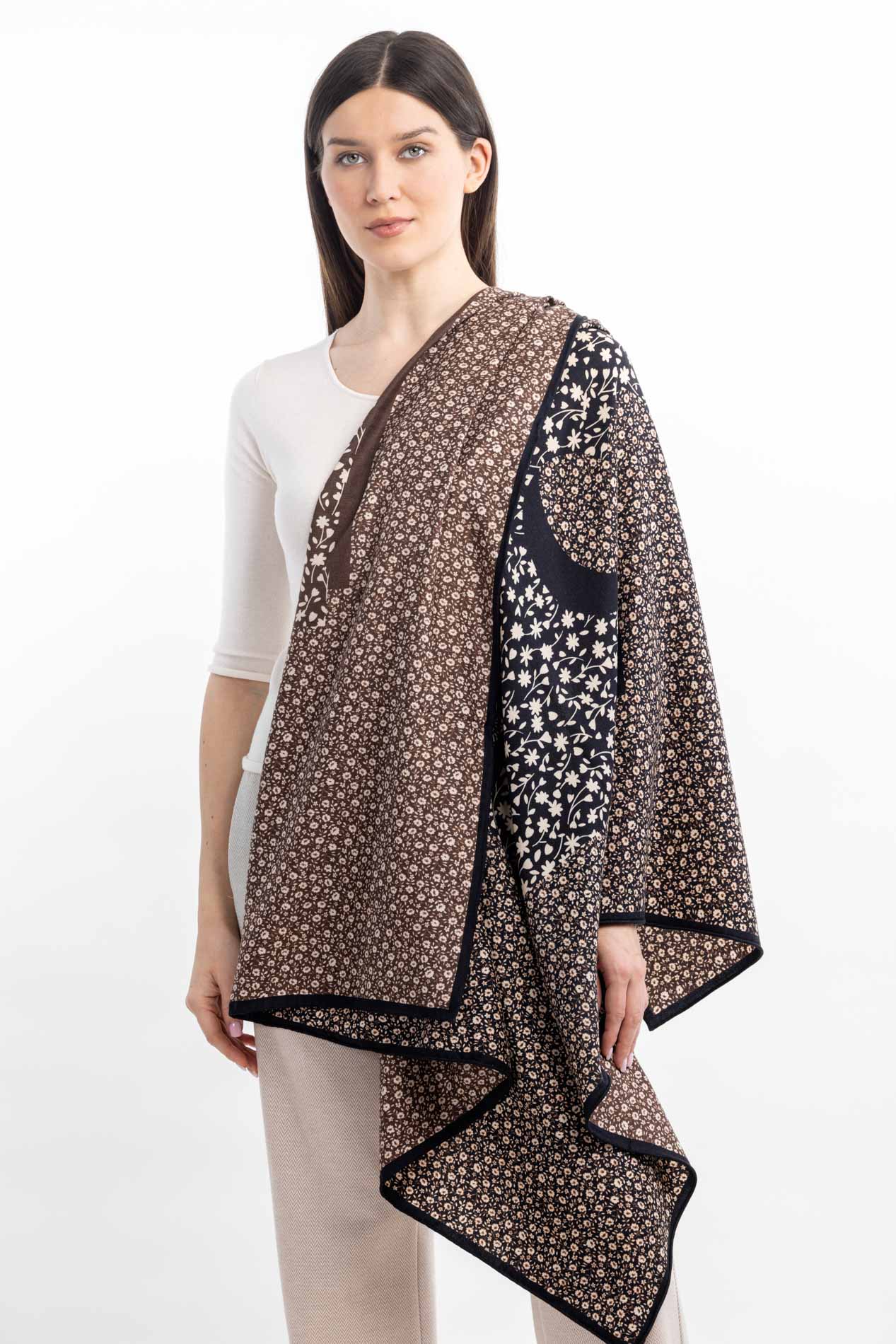 Большой двусторонний платок из шерсти и шелка   290844