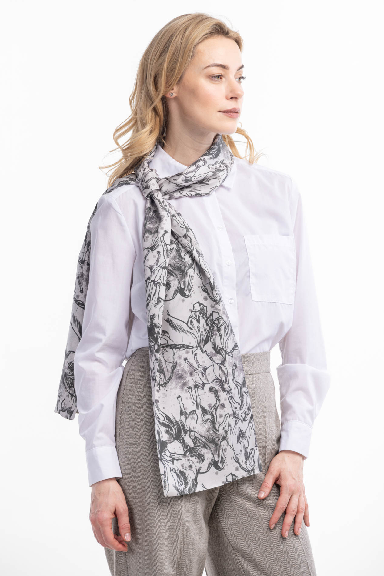 Шелковый шарф с принтом лошади   290396