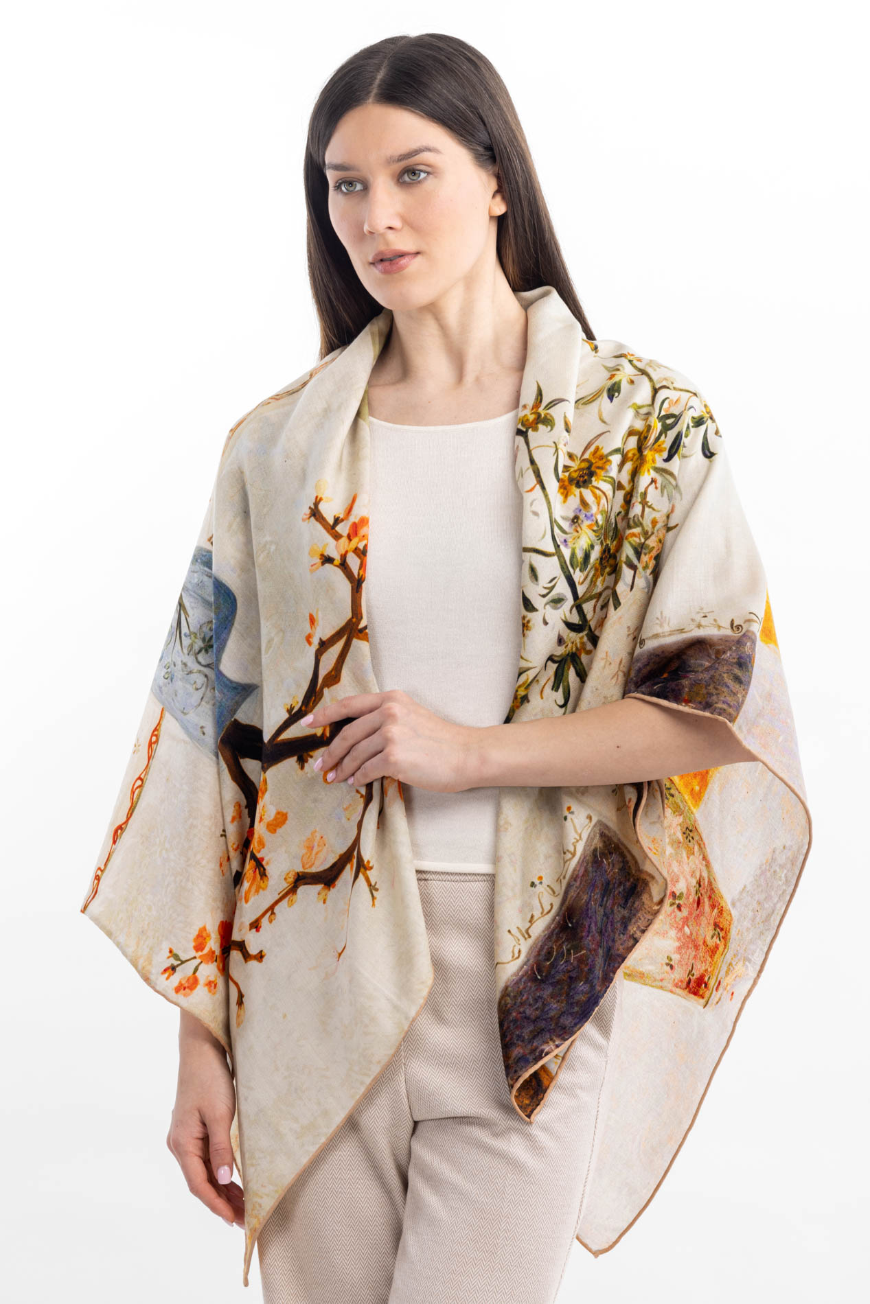 Большой платок из шерсти и шелка   290842