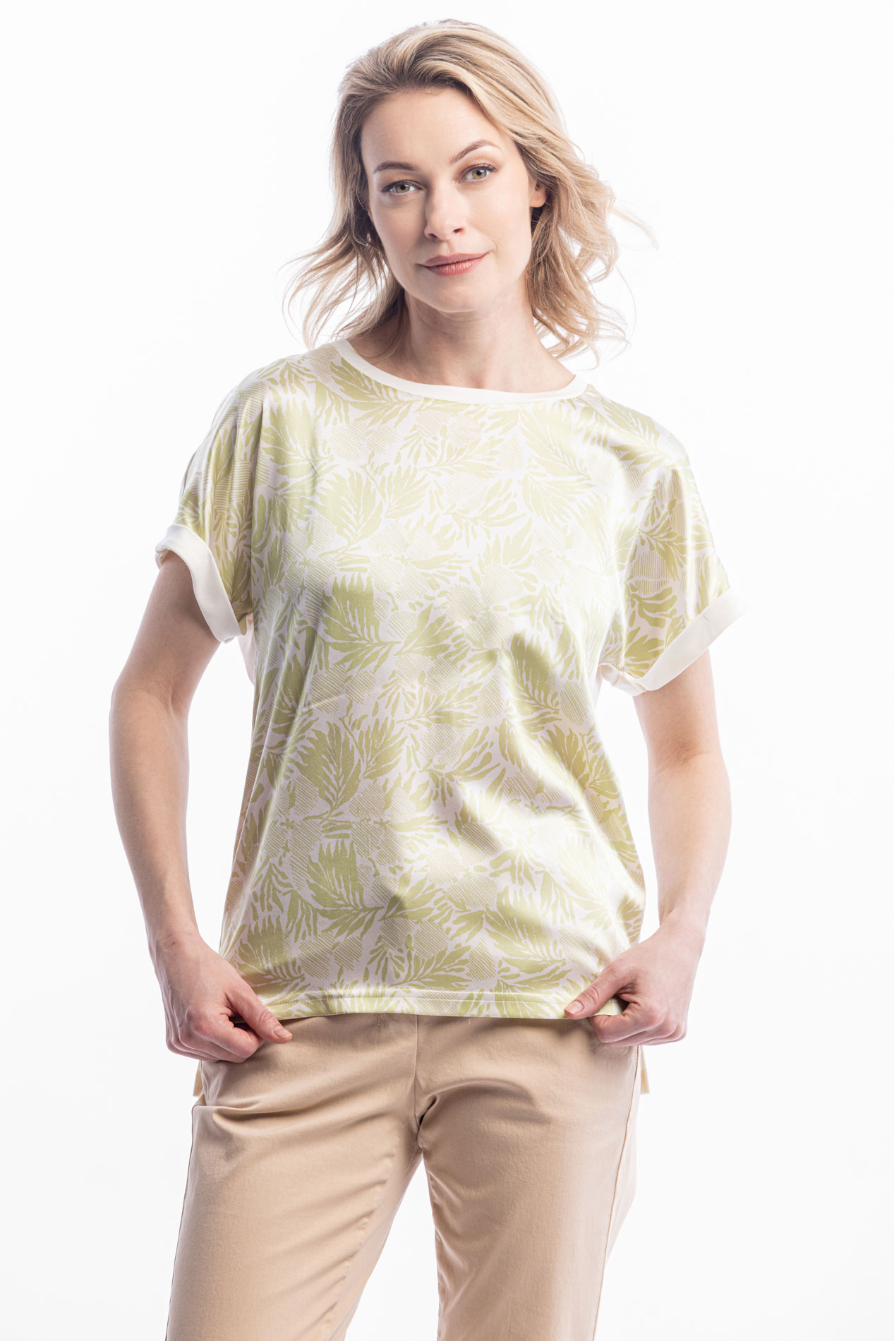 Коминированная шелковая блузка Зеленый миг   292099