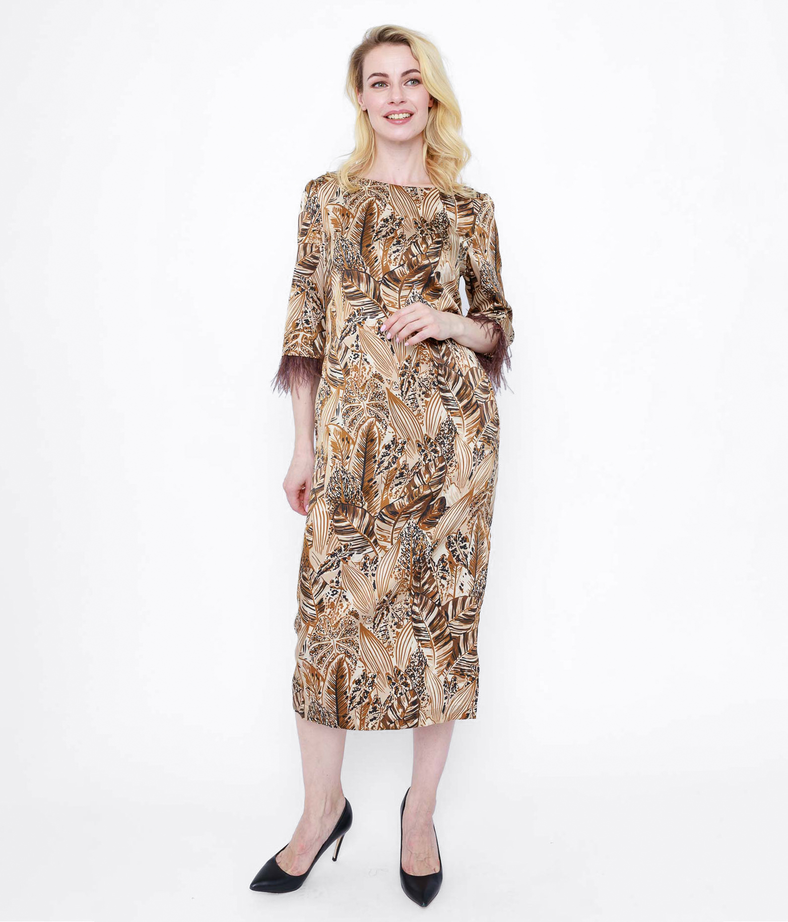 Женское платье из шелка с перьями Екатерина   239604