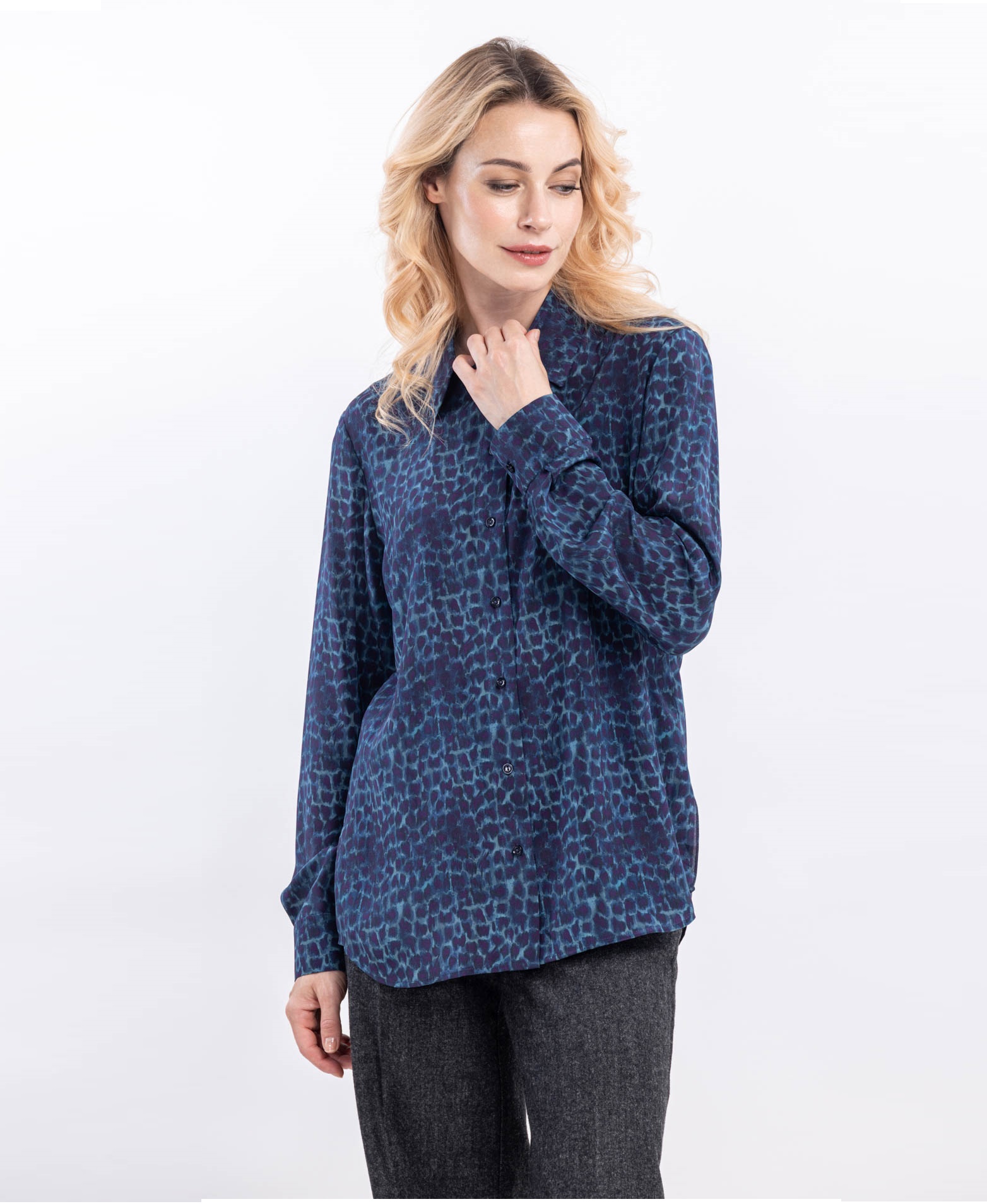 Женская блузка из шелка с анималистичным принтом Игуана   287913