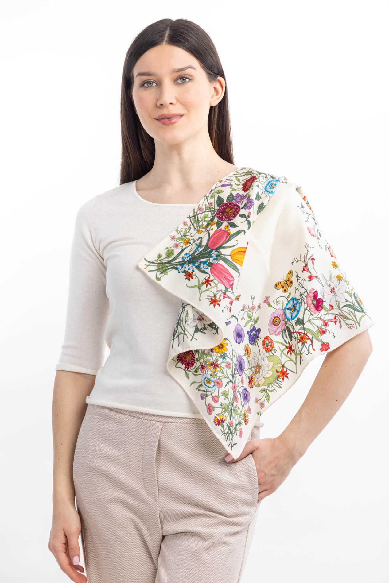 Платок из шерсти и шелка с цветочным рисунком   290890