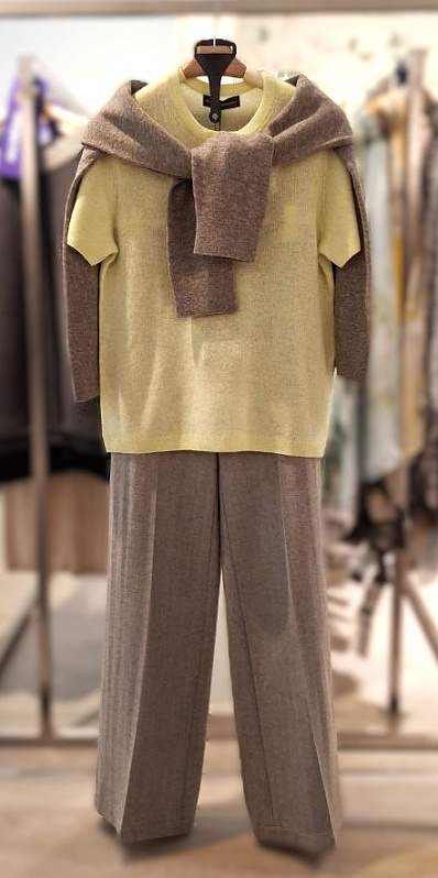 Женский кашемировый джемпер с коротким рукавом Лэсси, Женские брюки из шерсти с рисунком елочка Аниса 3, Женский кашемировый джемпер с коротким рукавом Лэсси, Женские брюки из шерсти с рисунком елочка Аниса 3, 290751