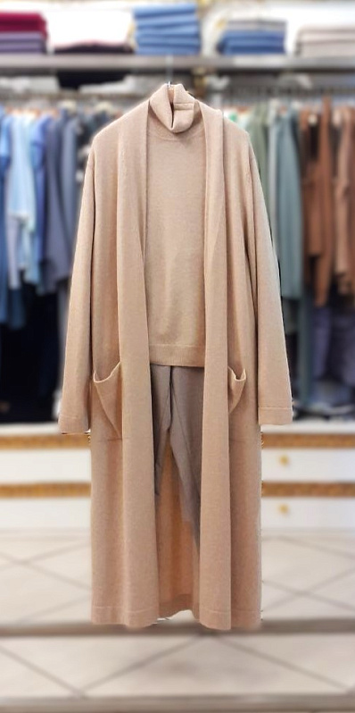 Женский кашемировый кардиган - халат Селестина, Кашемировая водолазка Клэрети, Женские брюки из шерсти с карманами карго Эллада, 290579