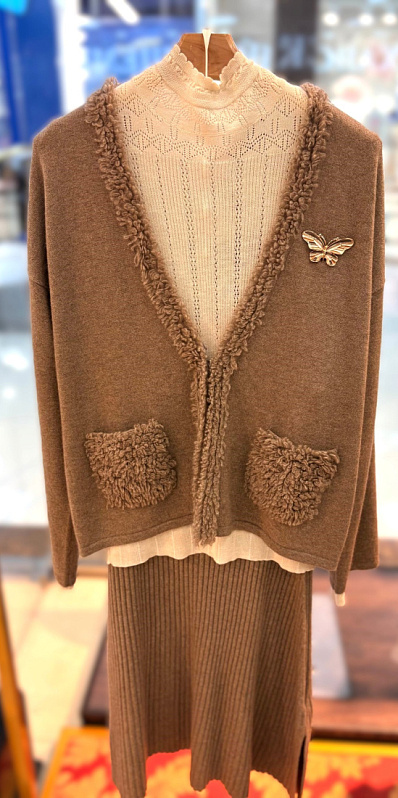 Кашемировый кардиган с декором из бахромы Асма, Ажурная водолазка из шелка и кашемира Эйвелин, Женская юбка из кашемира Карлотта, 291430