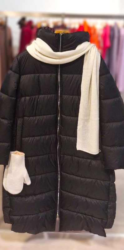 Женское стеганое пальто с наполнителем из верблюжьей шерсти Лоретта, Кашемировый шарф , Кашемировые варежки двусторонние Старс, 290267