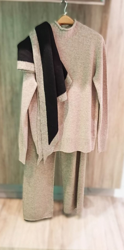 Шерстяной свитер женский Дайон, Трикотажные брюки из шерсти яка Сигрид, Женская косынка из пуха яка, 291215