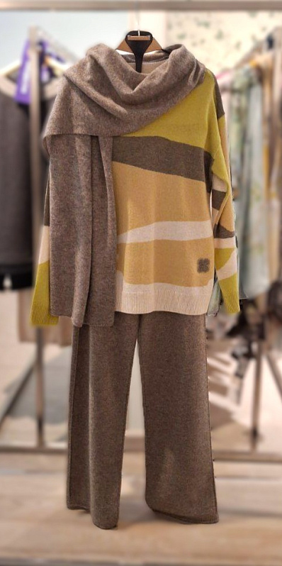 Женский джемпер из шерсти и кашемира Глория, Трикотажные брюки из шерсти яка Сигрид, Шарф из шерсти яка универсальный, 290753