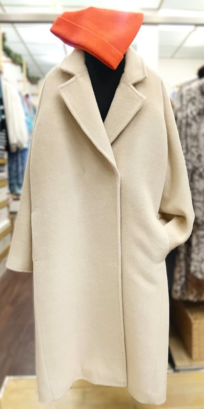 Женское пальто Стелла из беби сури альпаки, Шапка из шерсти мериноса и кашемира, 291025